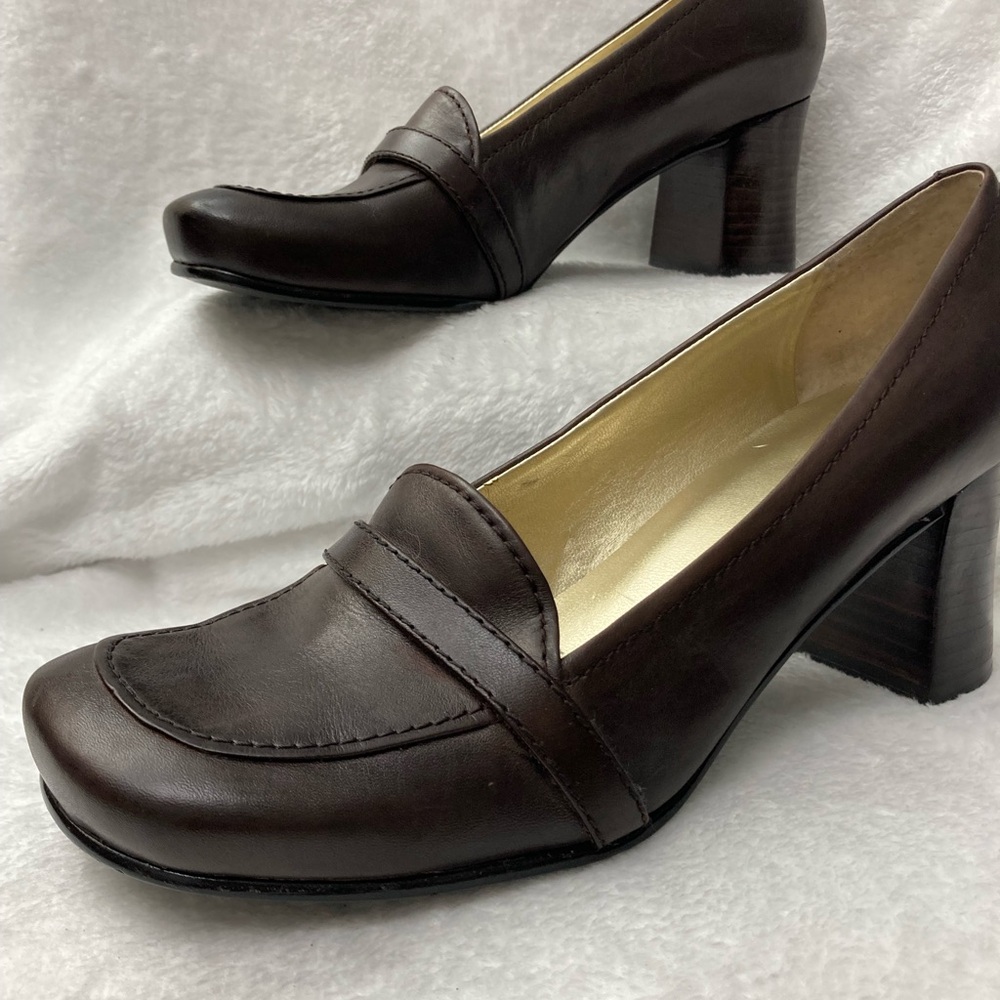 Nine West Chocolate Brown Block Heel Loafers